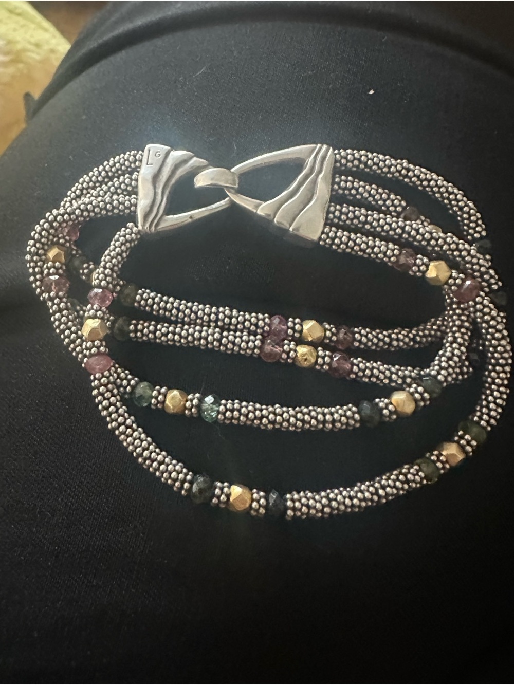 Laura Gibson Multi-Strand Seed Bead bracelet  925 Turmaline
